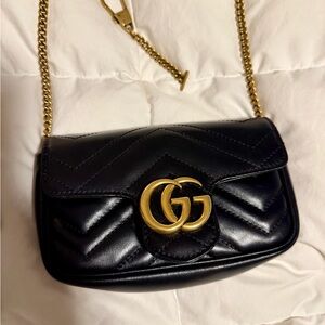 GUCCI GG Marmont Mini Matelassé Shoulder Bag Black Leather with bag box duster